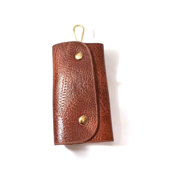 Brown Leather Key Holder With Gold Hardware & Snap Closure - Picture 1 of 6